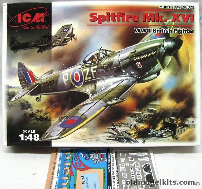 ICM 1/48 Spitfire MkXVI + Eduard PE - RAF 74 Sqn Drope Germany April 1945 / Sqn Ldr K. Pniak (7 victories) No. 308 Krakow Sqn England Summer 1945, 48071 plastic model kit